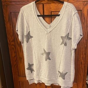POL Gray Star Short Sleeve Sweater Vest v-neck Slouchy Soft Oversized Large